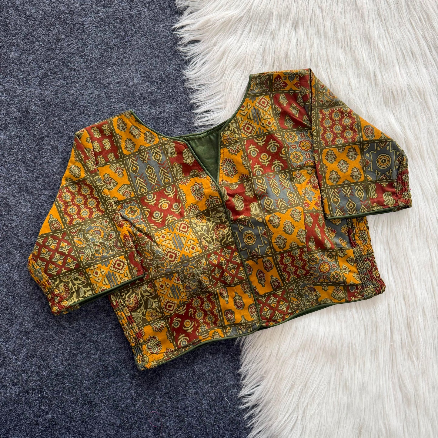 Stretchable Side Elastic Ajrakh Cotton Blouse – 50 AED