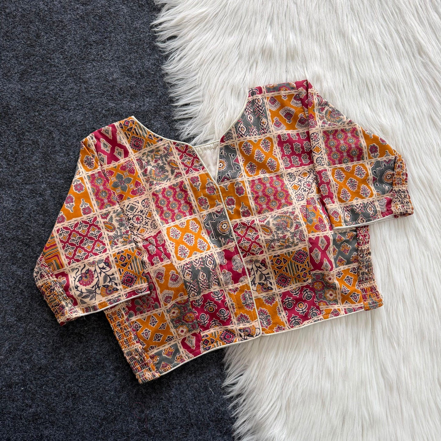 Stretchable Side Elastic Ajrakh Cotton Blouse – 50 AED
