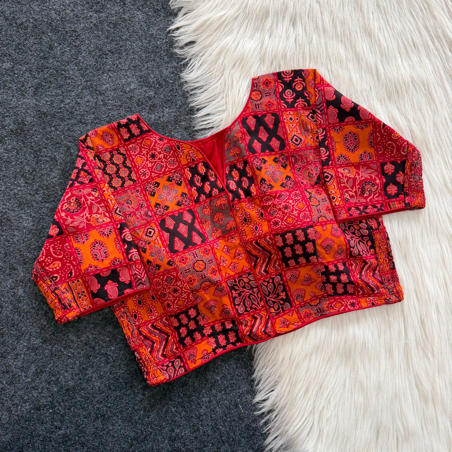 Stretchable Side Elastic Ajrakh Cotton Blouse – 50 AED