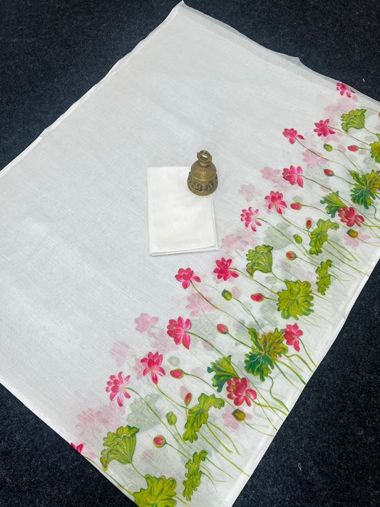 Linen Slub Cotton Floral Saree – 59 AED