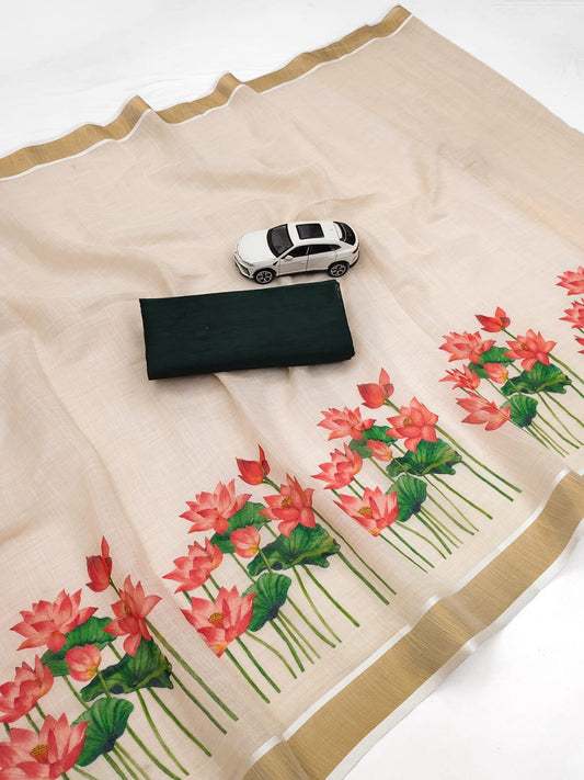 Linen Slub Cotton Floral Saree – 65 AED