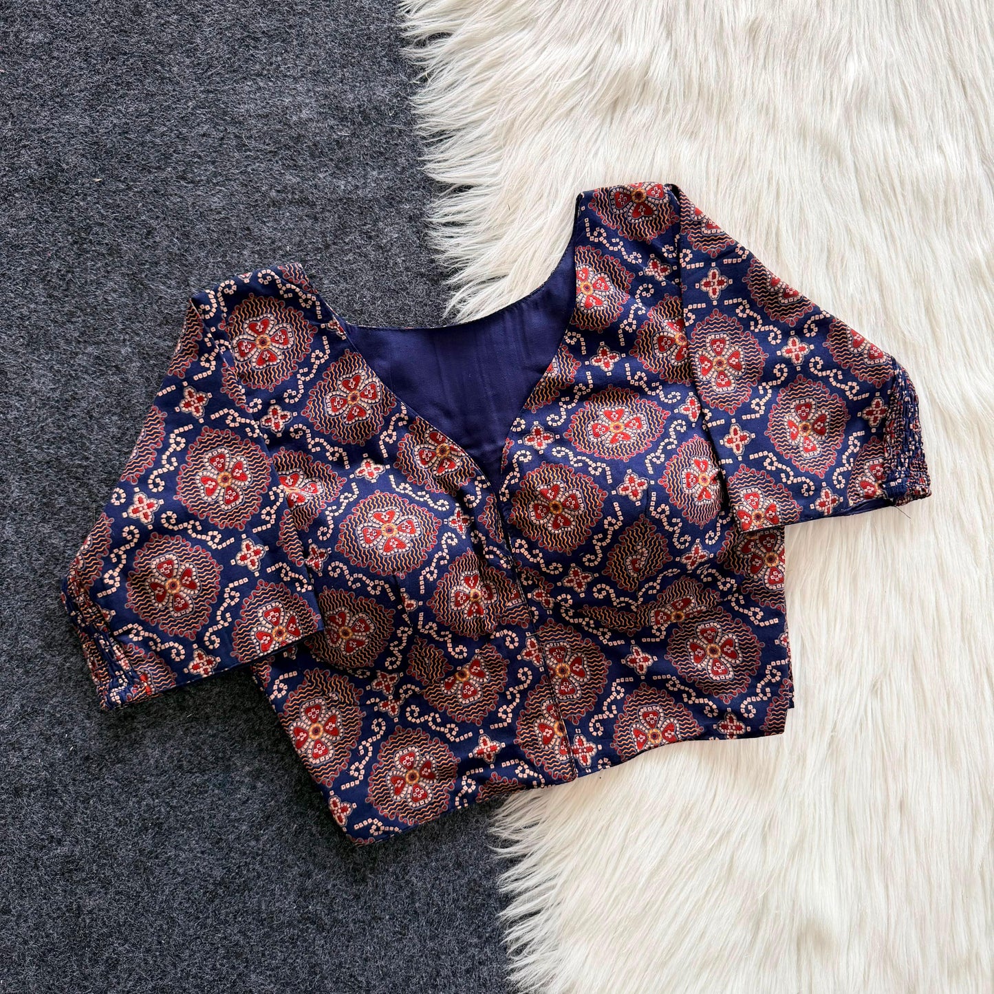 Stretchable Side Elastic Ajrakh Cotton Blouse – 50 AED