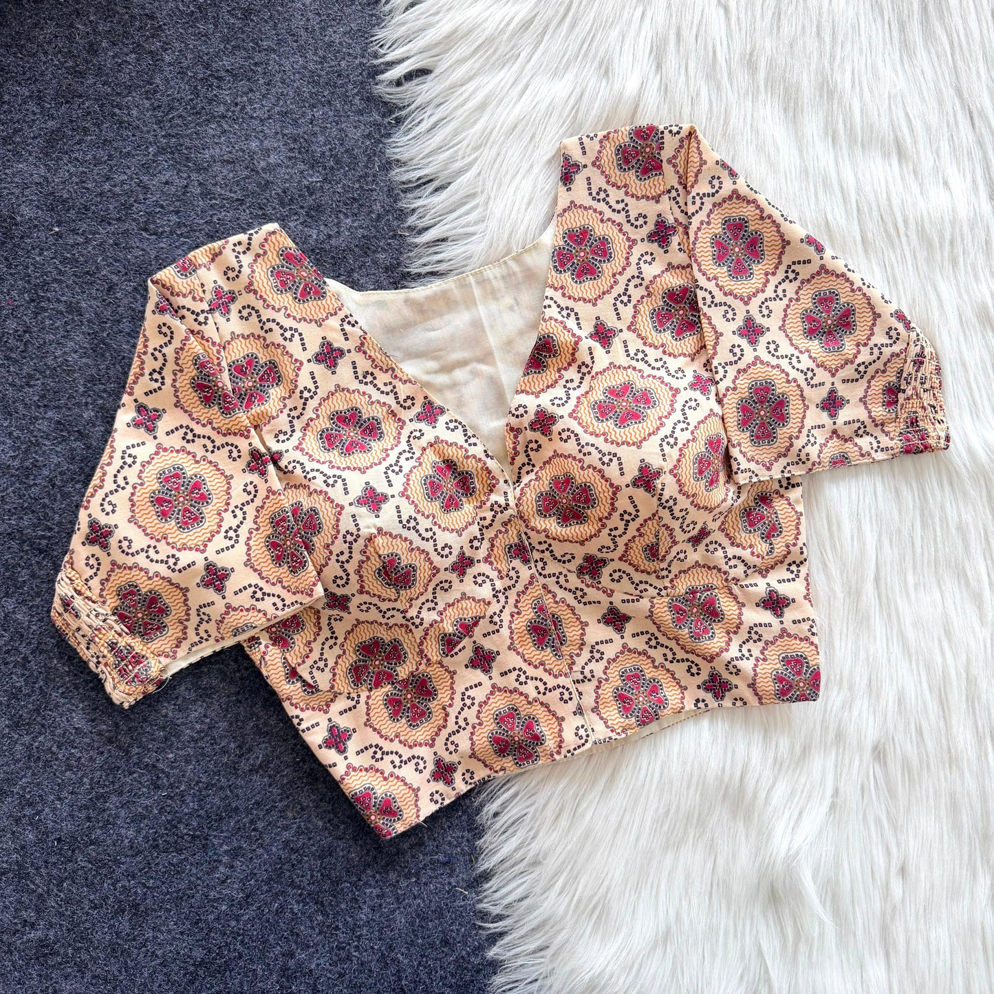 Stretchable Side Elastic Ajrakh Cotton Blouse – 50 AED
