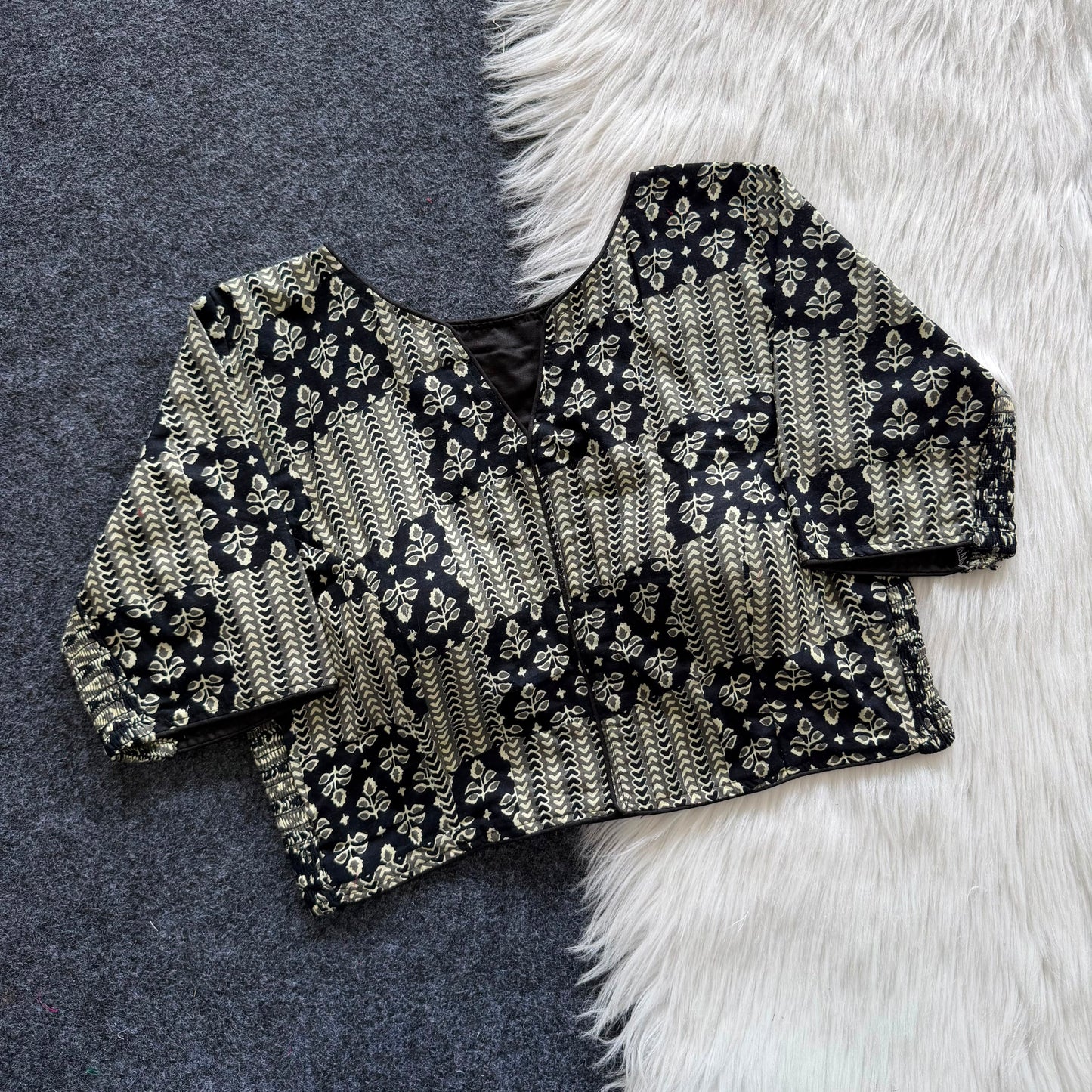 Side Elastic Stretchable Ajrakh Cotton Blouse – 50 AED