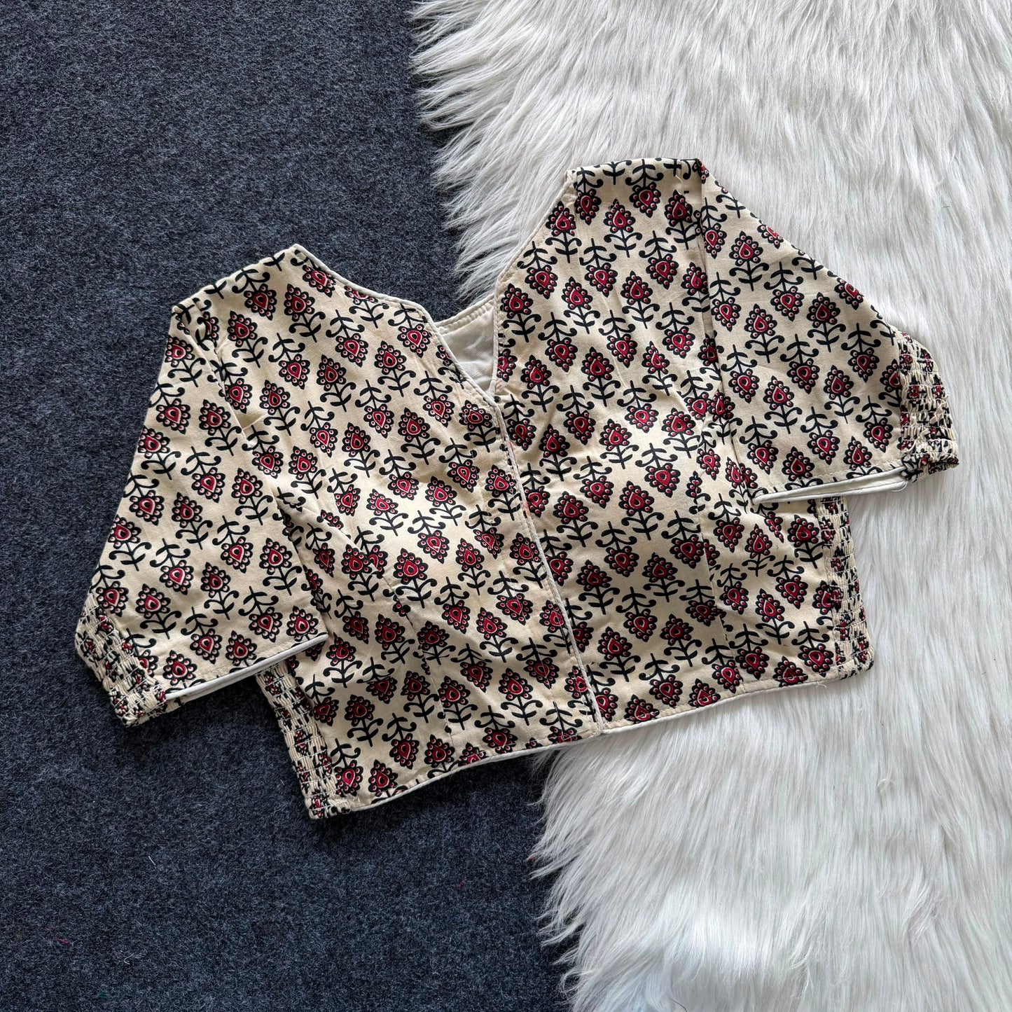 Side Elastic Stretchable Ajrakh Cotton Blouse – 50 AED