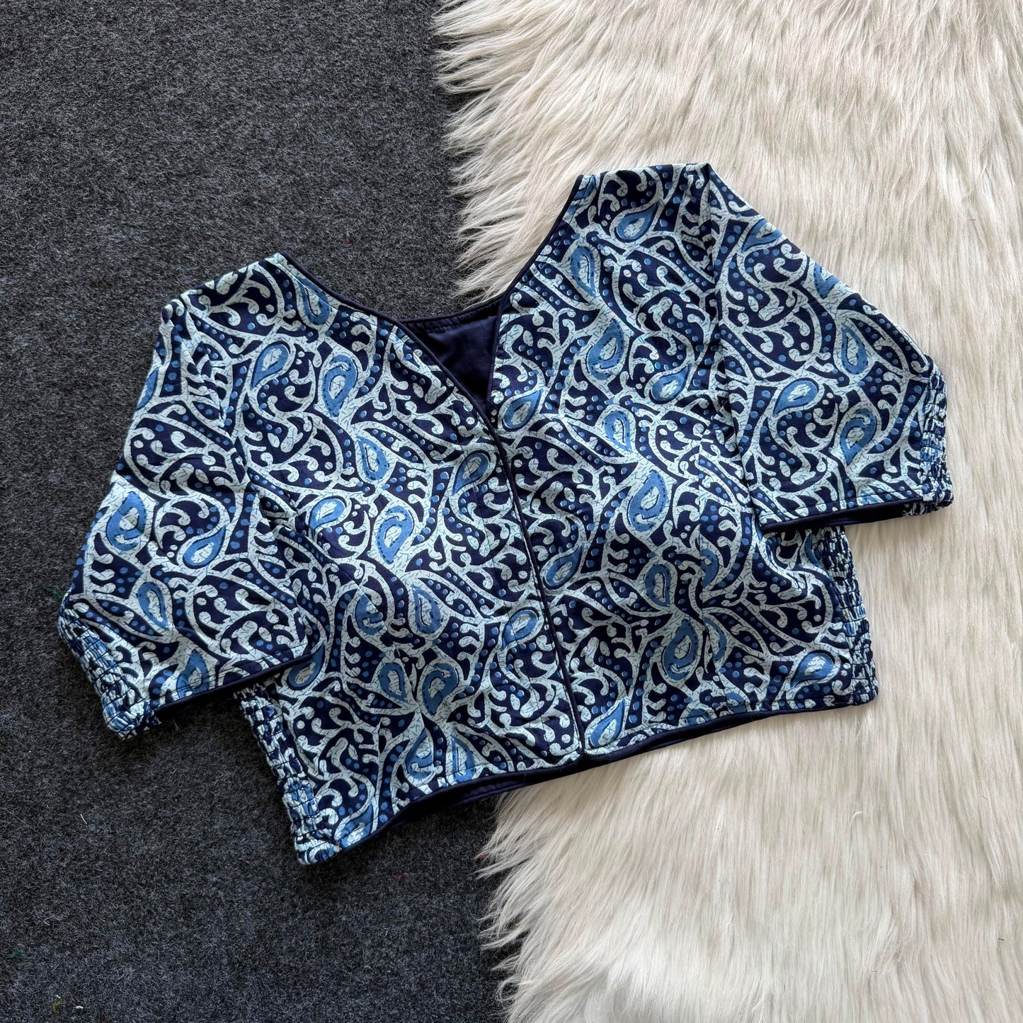 Side Elastic Stretchable Ajrakh Cotton Blouse – 50 AED