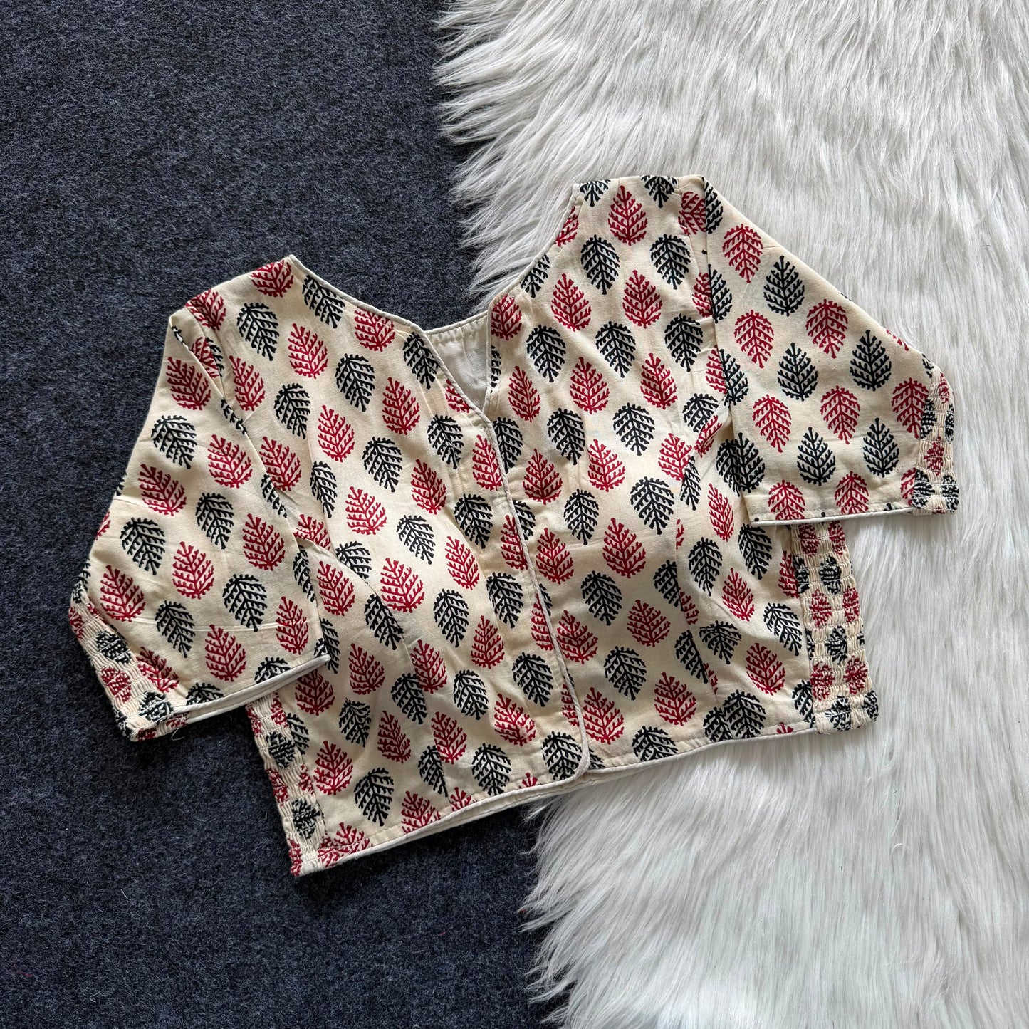 Side Elastic Stretchable Ajrakh Cotton Blouse – 50 AED