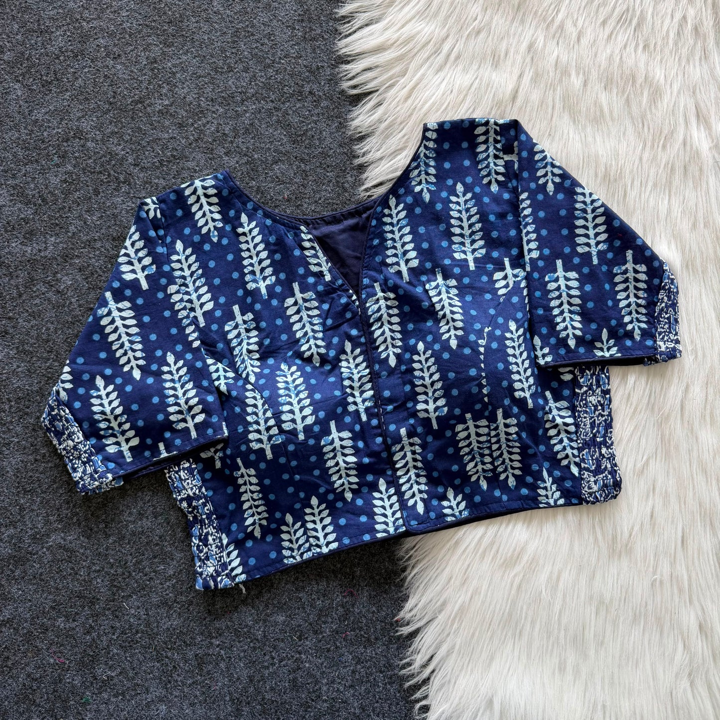 Side Elastic Stretchable Ajrakh Cotton Blouse – 50 AED