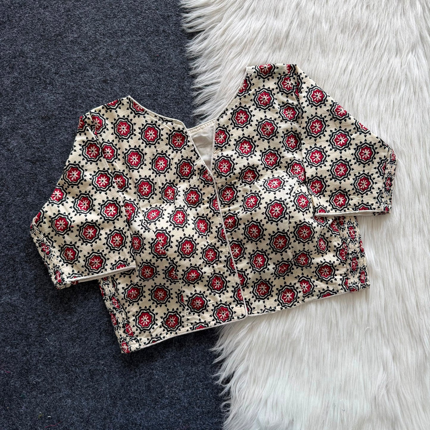 Side Elastic Stretchable Ajrakh Cotton Blouse – 50 AED