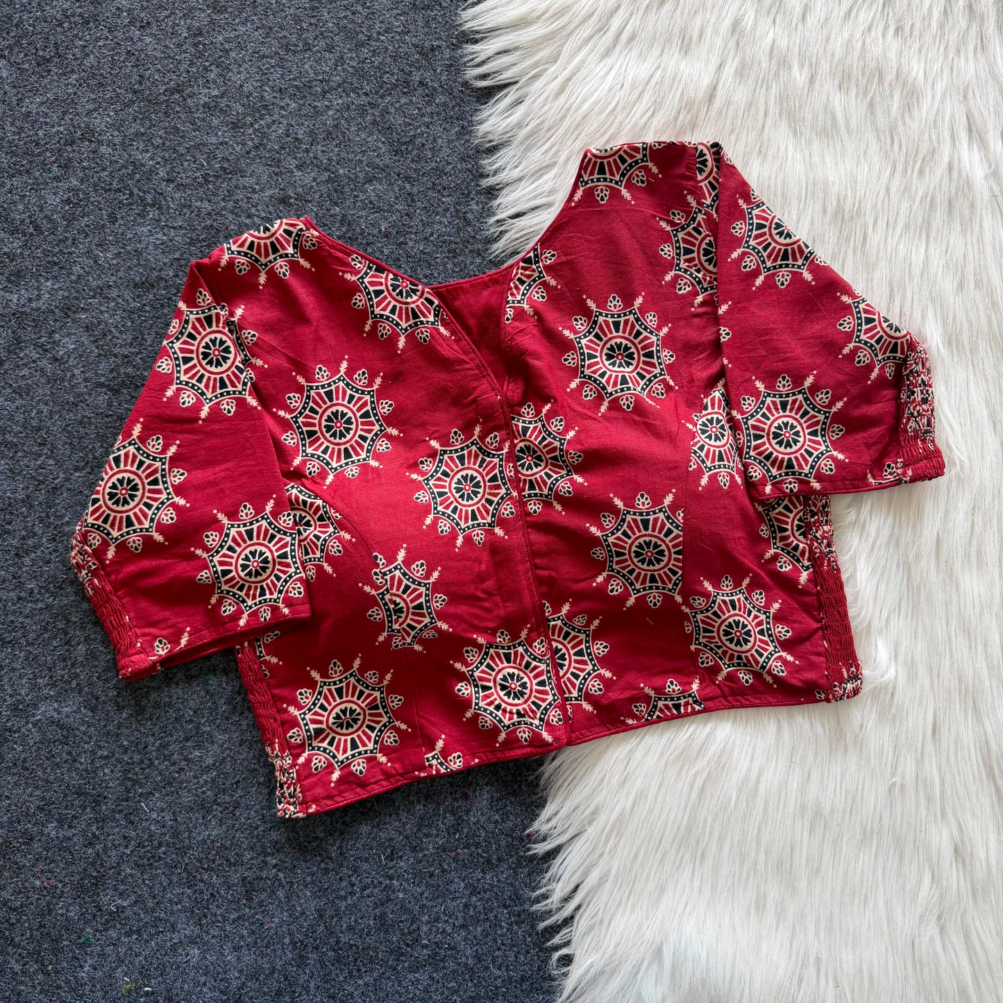Side Elastic Stretchable Ajrakh Cotton Blouse – 50 AED