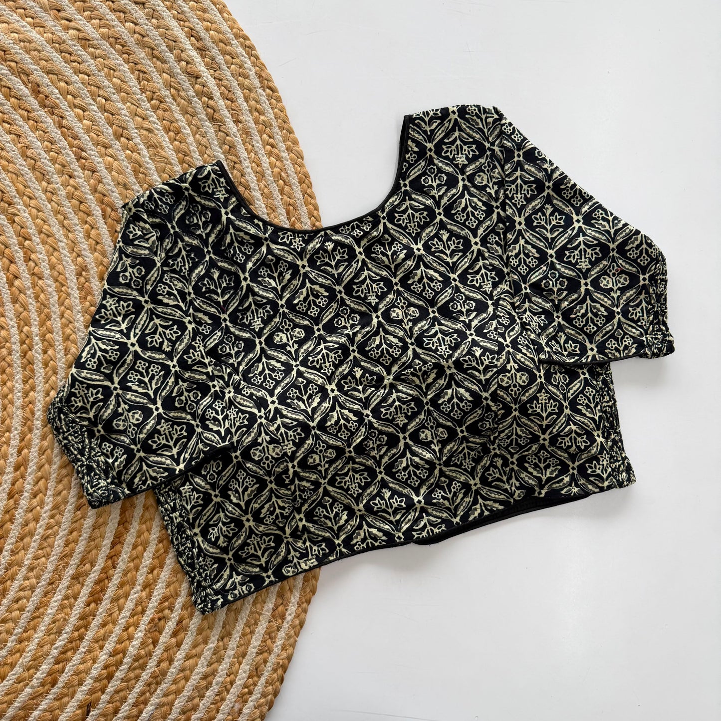 Side Elastic Stretchable Ajrakh Cotton Blouse – 50 AED