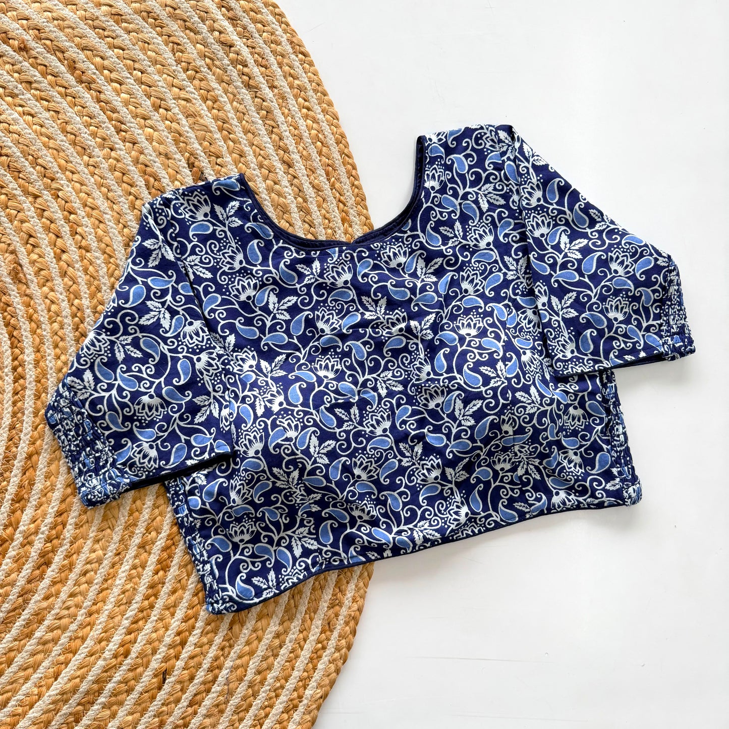 Side Elastic Stretchable Ajrakh Cotton Blouse – 50 AED