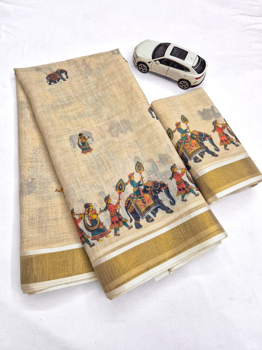 Onam Linen Slub Cotton Saree – 65 AED