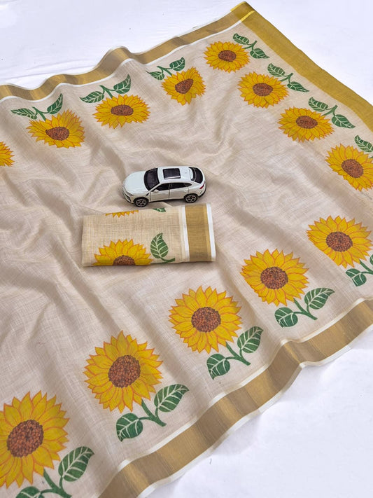 Onam Linen Slub Cotton Saree – 65 AED