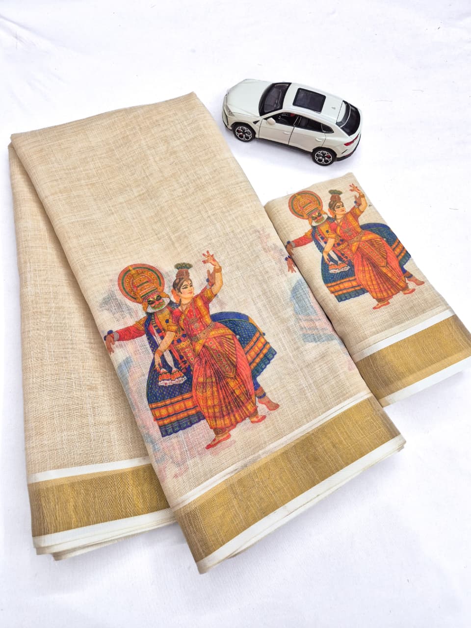 Onam Linen Slub Cotton Saree – 65 AED