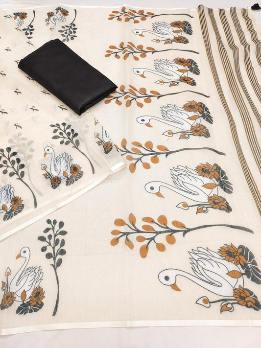 Soft Linen Slub Cotton Printed Saree – 50 AED