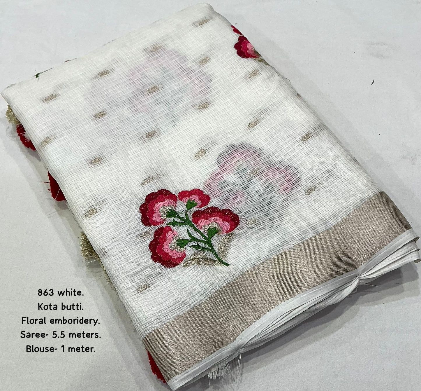 Premium Kota Silk Embroidered Saree with Banarasi Jacquard Silk Blouse – 115 AED