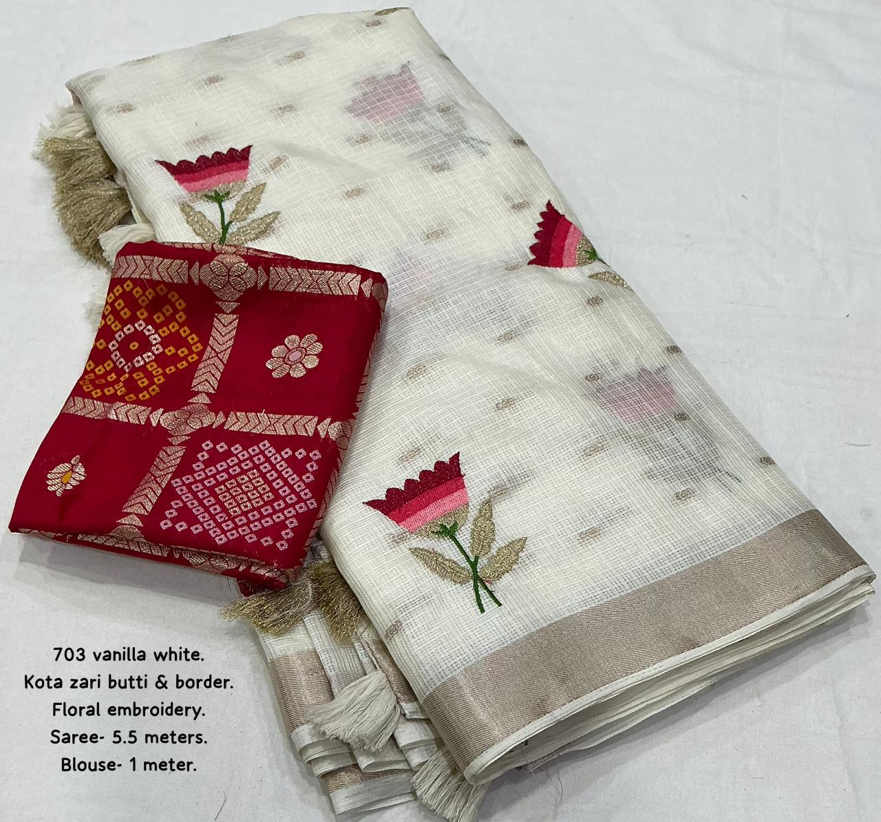 Premium Kota Silk Embroidered Saree with Banarasi Jacquard Silk Blouse – 115 AED