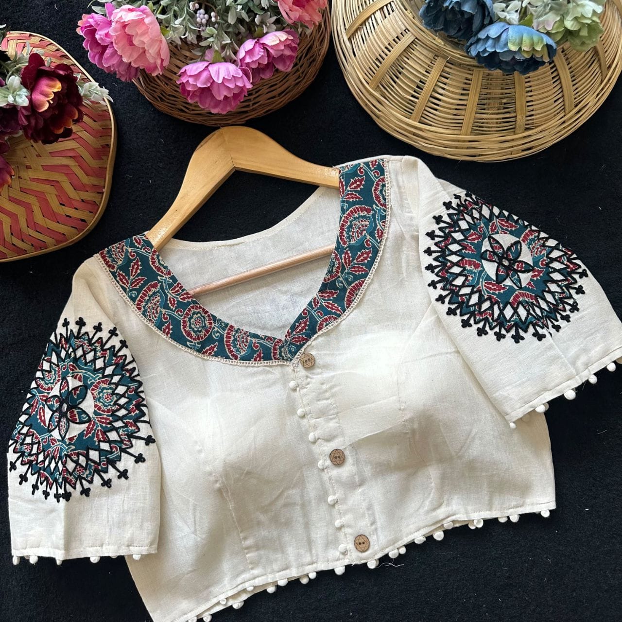Readymade Appliqué Embroidered & Ajrakh Patch Work Blouse – 59 AED