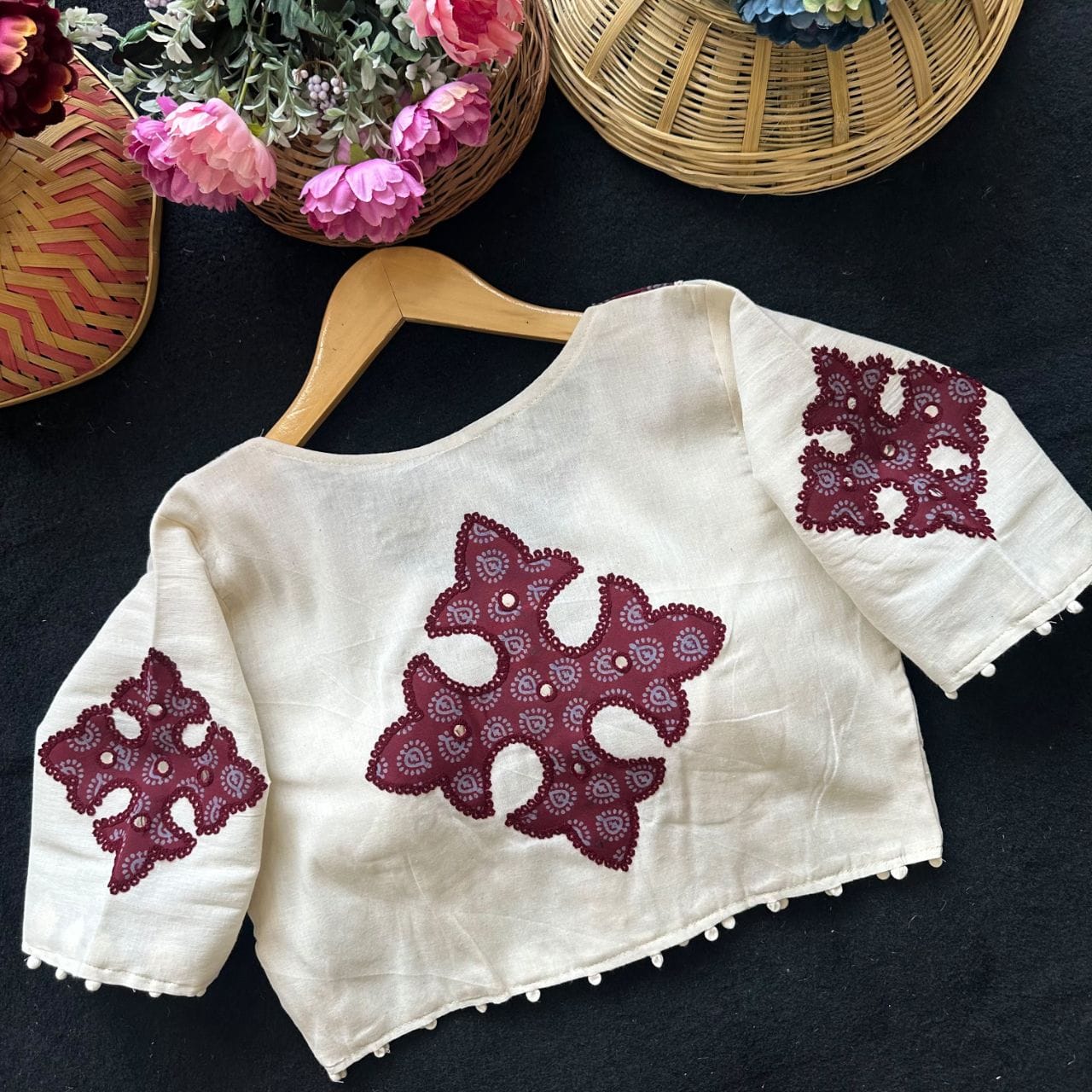 Readymade Appliqué Embroidered & Ajrakh Patch Work Blouse – 59 AED