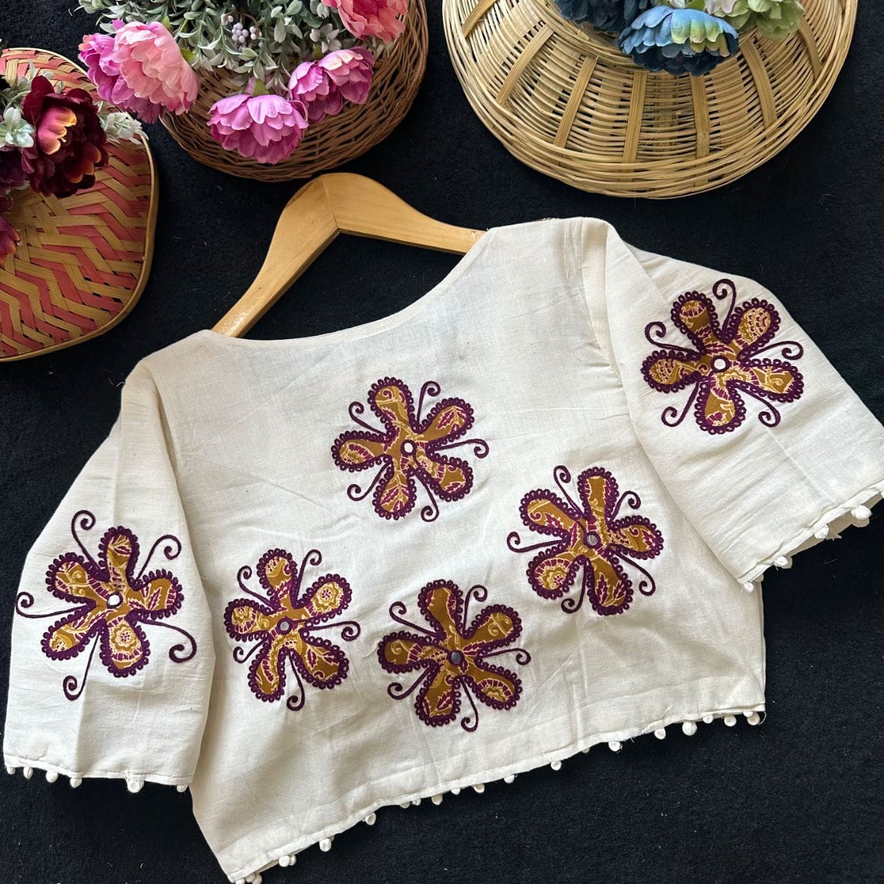 Readymade Appliqué Embroidered & Ajrakh Patch Work Blouse – 59 AED
