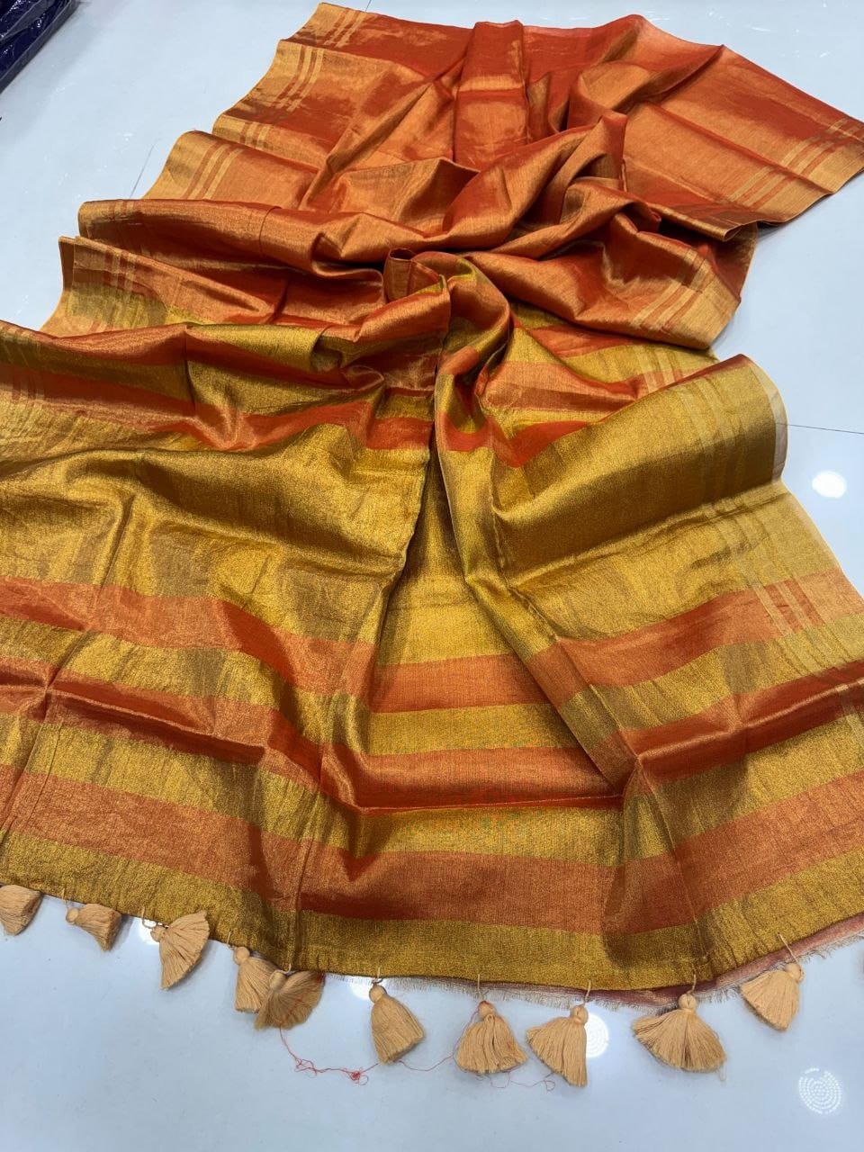 Mul Tissue Saree with Golden Zari – 99 AED