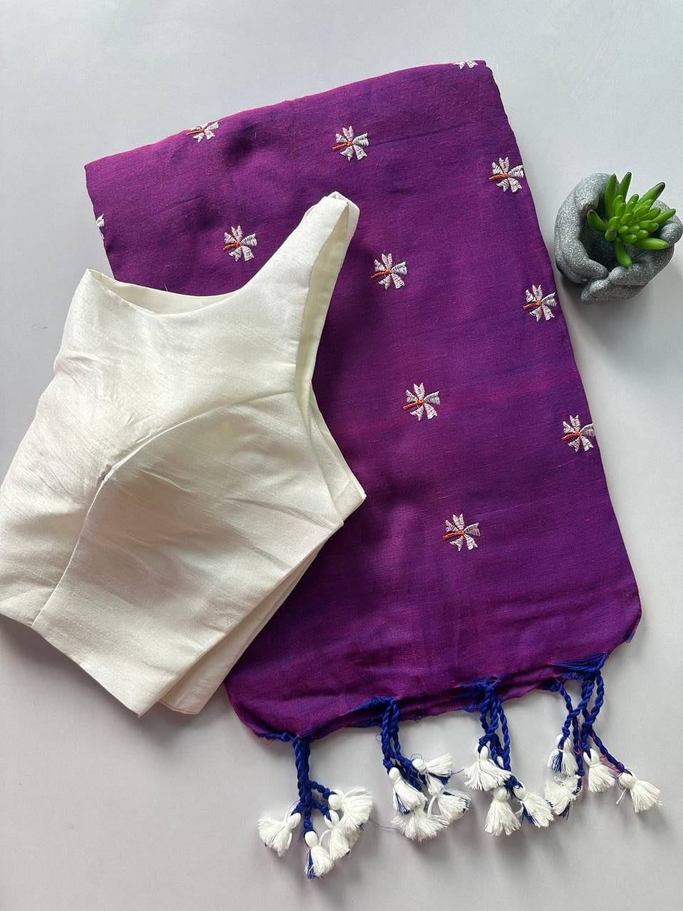 Khadi Cotton Embroidered Readymade Saree with Readymade Blouse – 79 AED