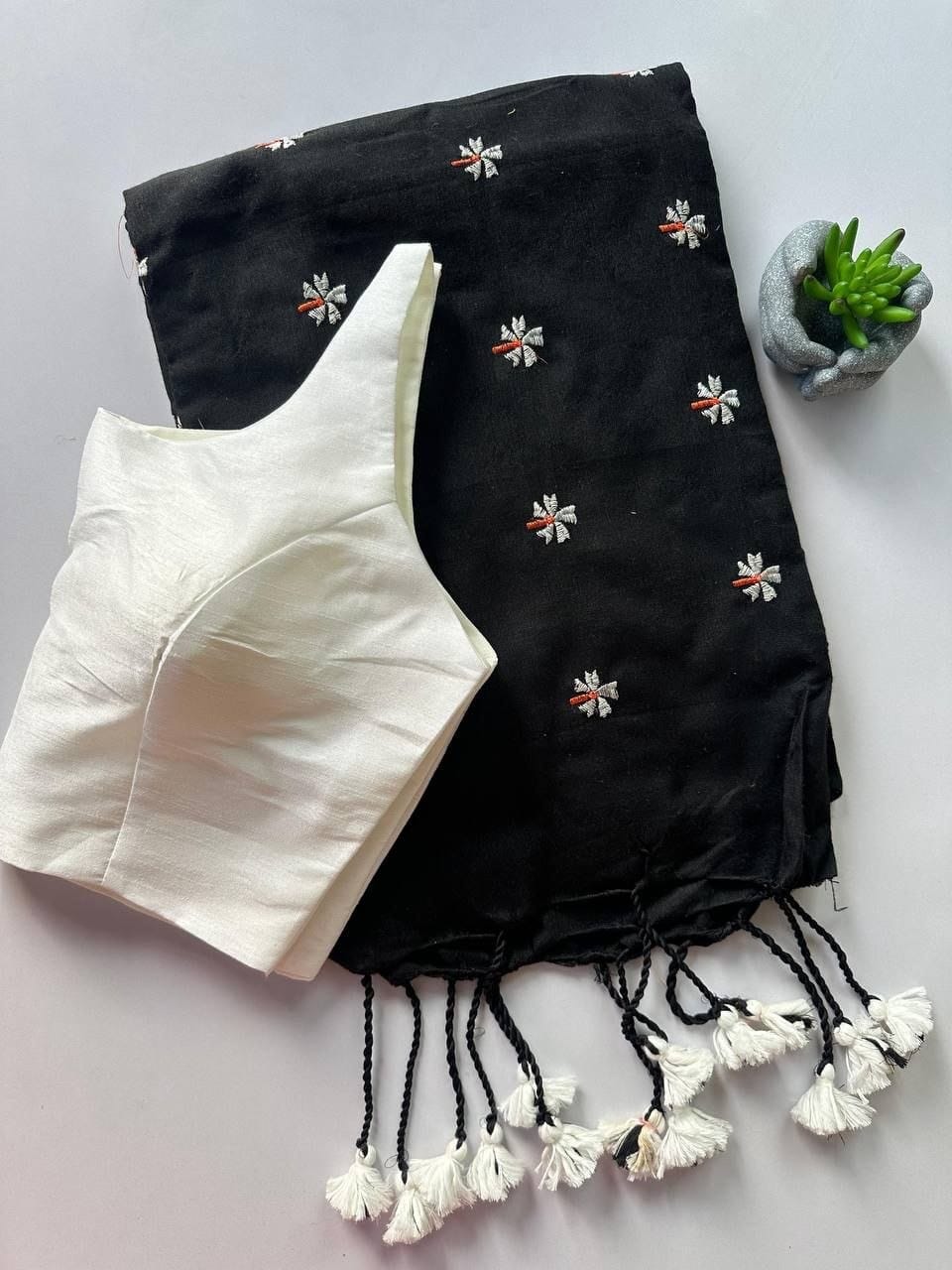 Khadi Cotton Embroidered Readymade Saree with Readymade Blouse – 79 AED