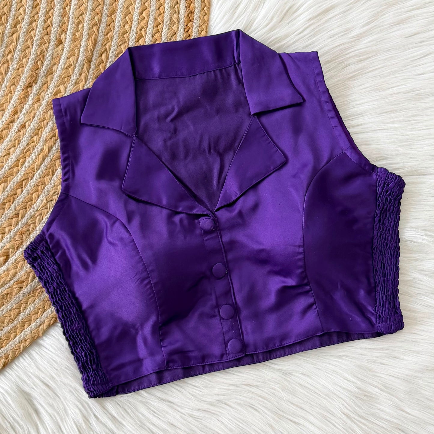 Side Elastic Stretchable Collar Neck Padded Blouse – 50 AED
