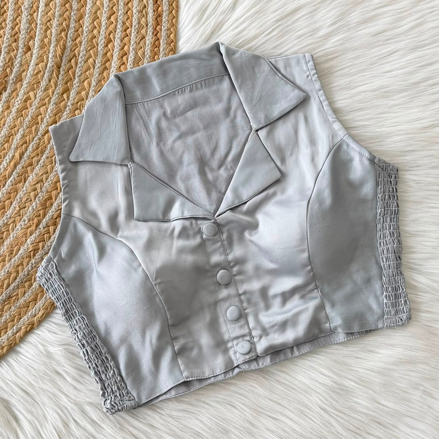 Side Elastic Stretchable Collar Neck Padded Blouse – 50 AED