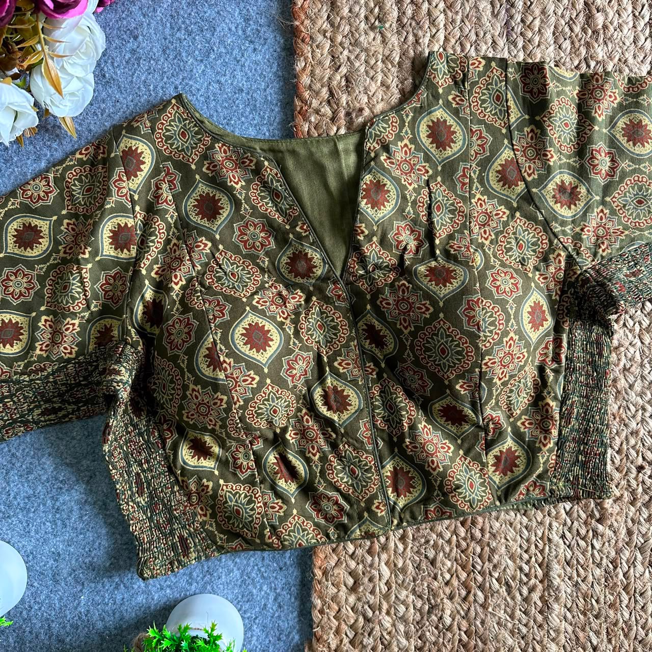 Stretchable Side Elastic Ajrakh Cotton Blouse – 50 AED