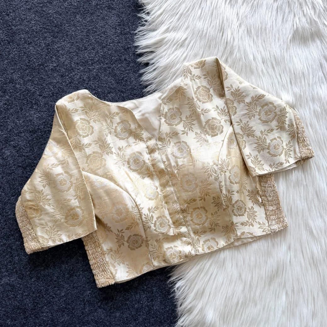 Side Elastic Stretchable Brocade Silk Cotton Blouse – 55 AED
