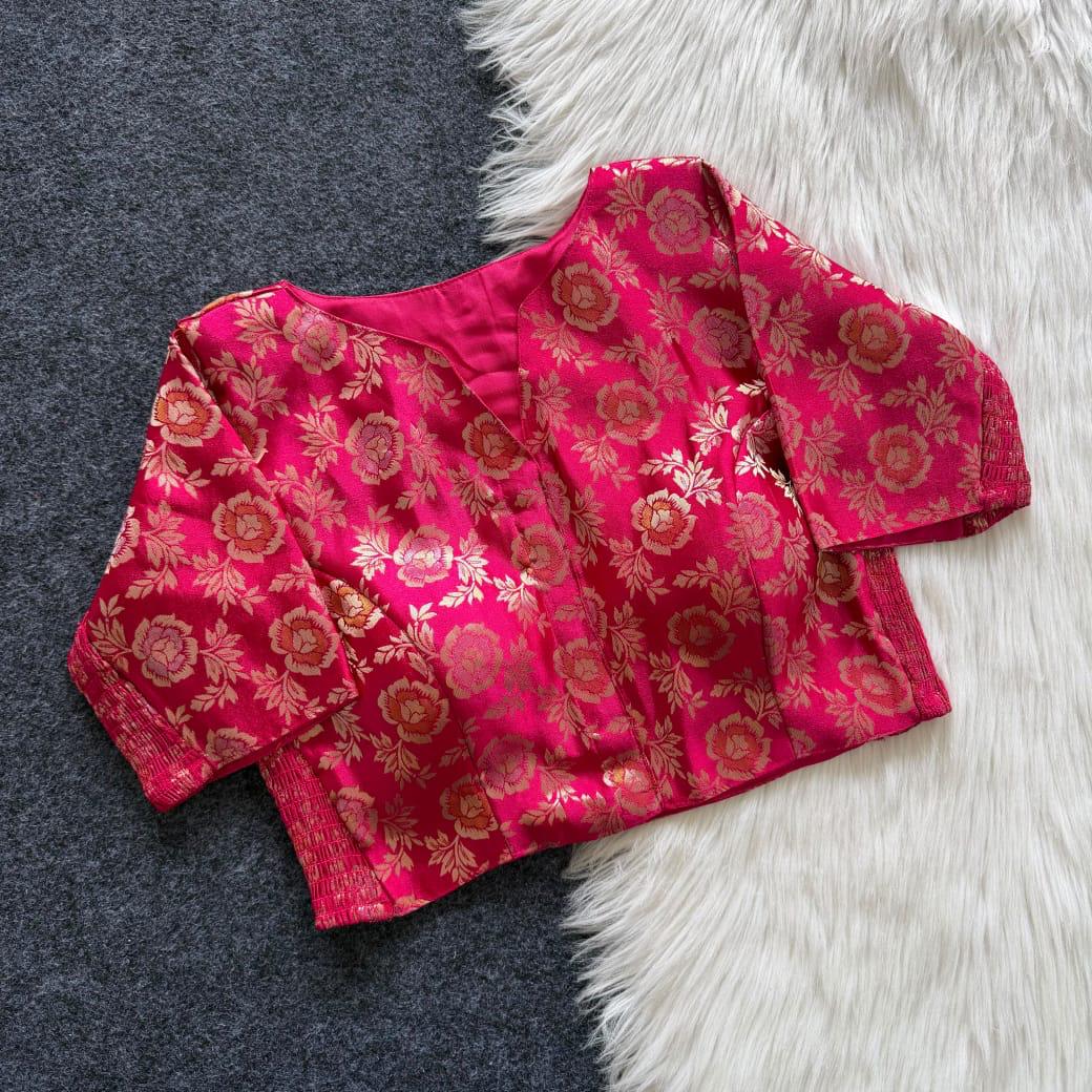 Side Elastic Stretchable Brocade Silk Cotton Blouse – 55 AED