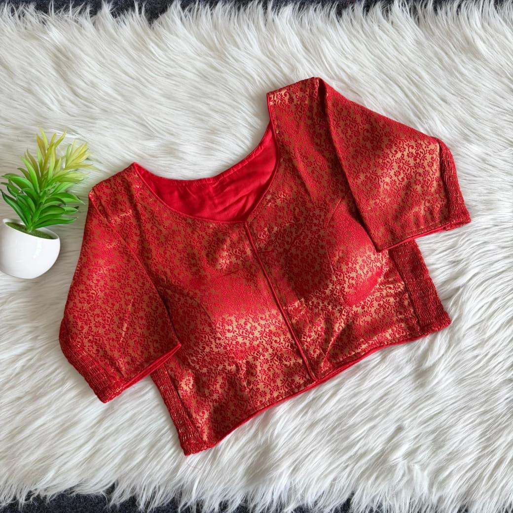Side Elastic Stretchable Brocade Silk Cotton Blouse – 55 AED
