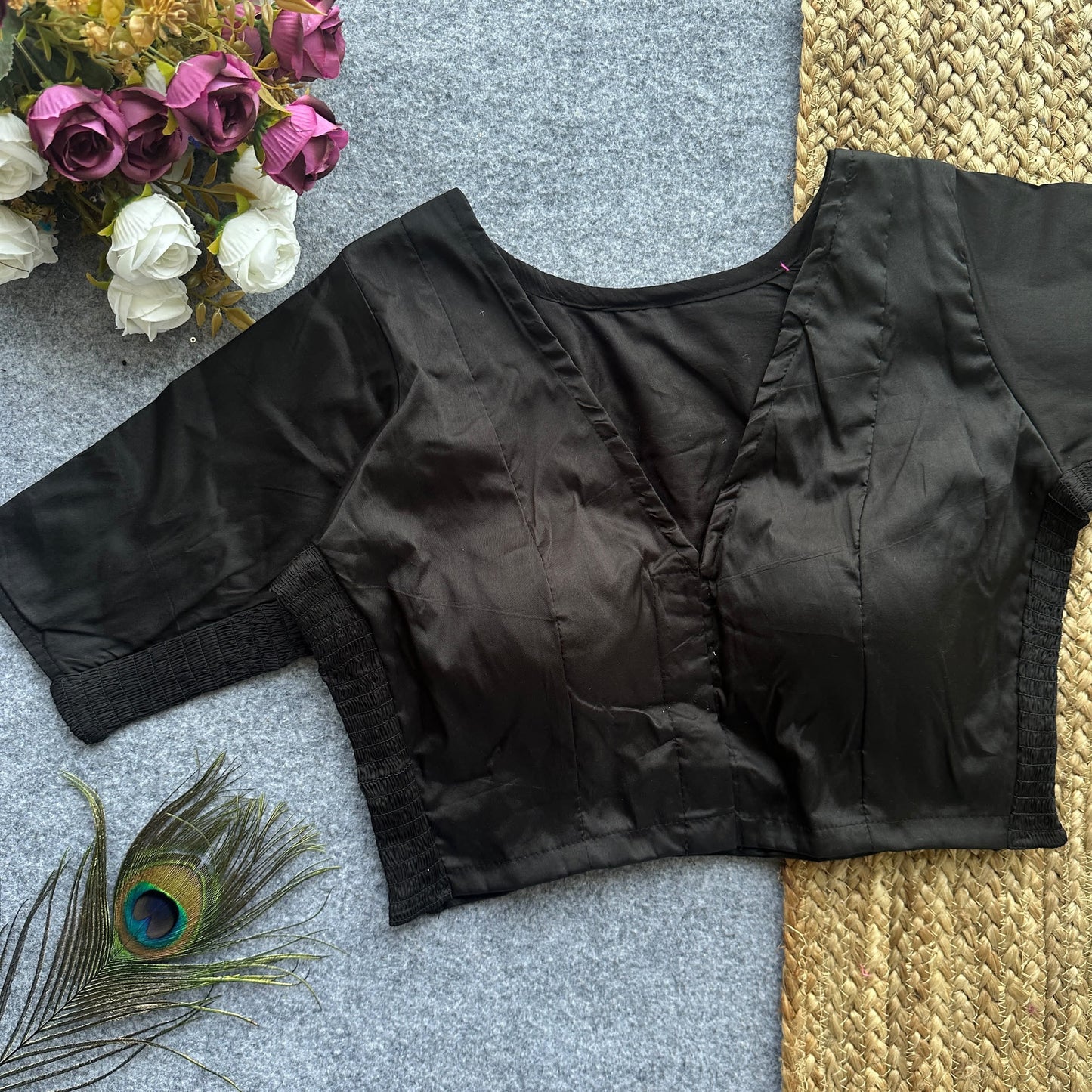 V-Neck Pattern Stretchable Readymade Blouse – 50 AED