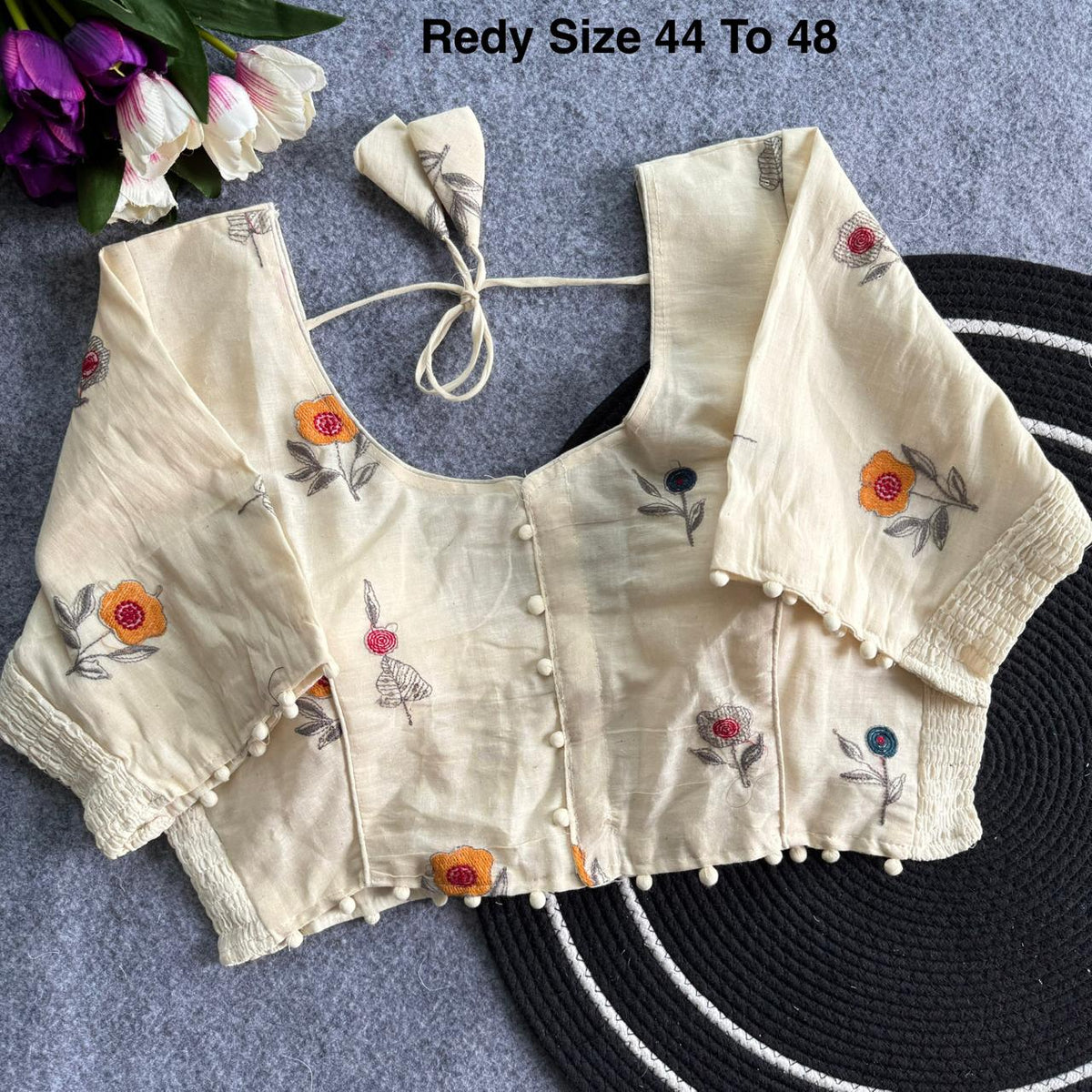 Plus Size Khadi Cotton Readymade Embroidered Blouse