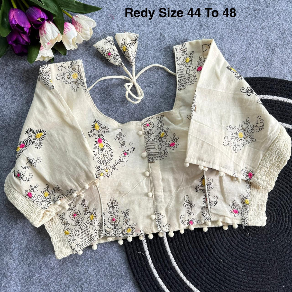 Plus Size Khadi Cotton Readymade Embroidered Blouse