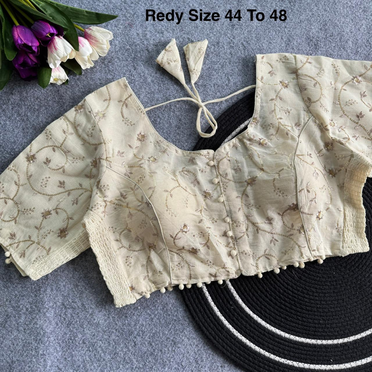 Plus Size Khadi Cotton Readymade Embroidered Blouse
