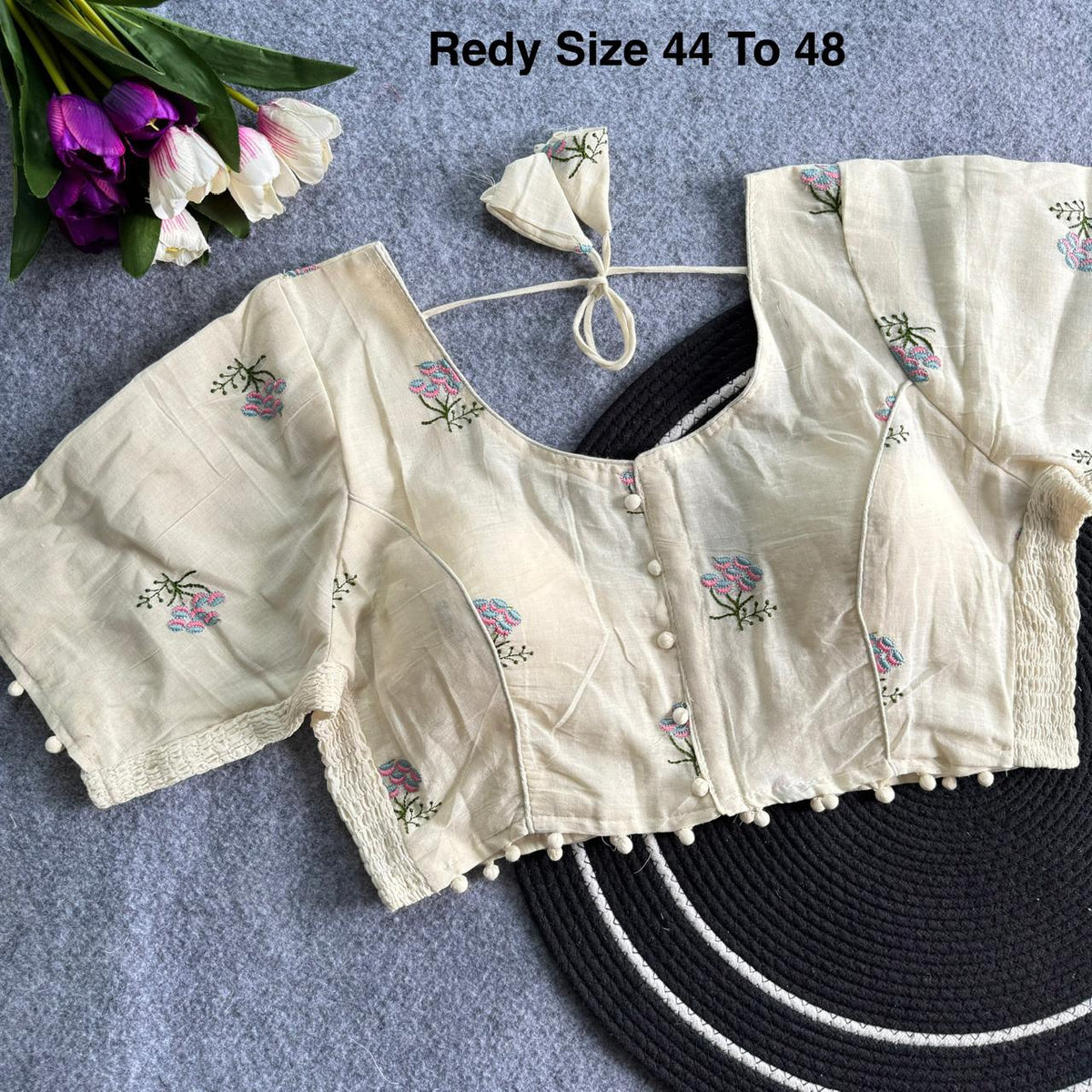 Plus Size Khadi Cotton Readymade Embroidered Blouse