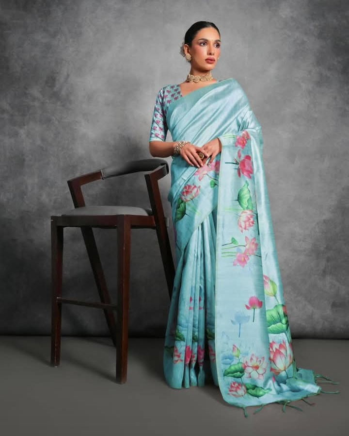 Semi Tussar Silk Floral Saree