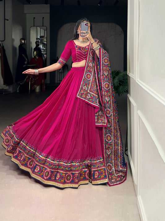 Navaratri Special Tussar Silk Gamthi Print Chaniya Choli Set