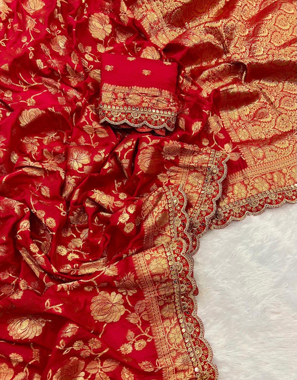Durga Puja & Diwali Banarasi Dola Viscose Silk Weaving Saree