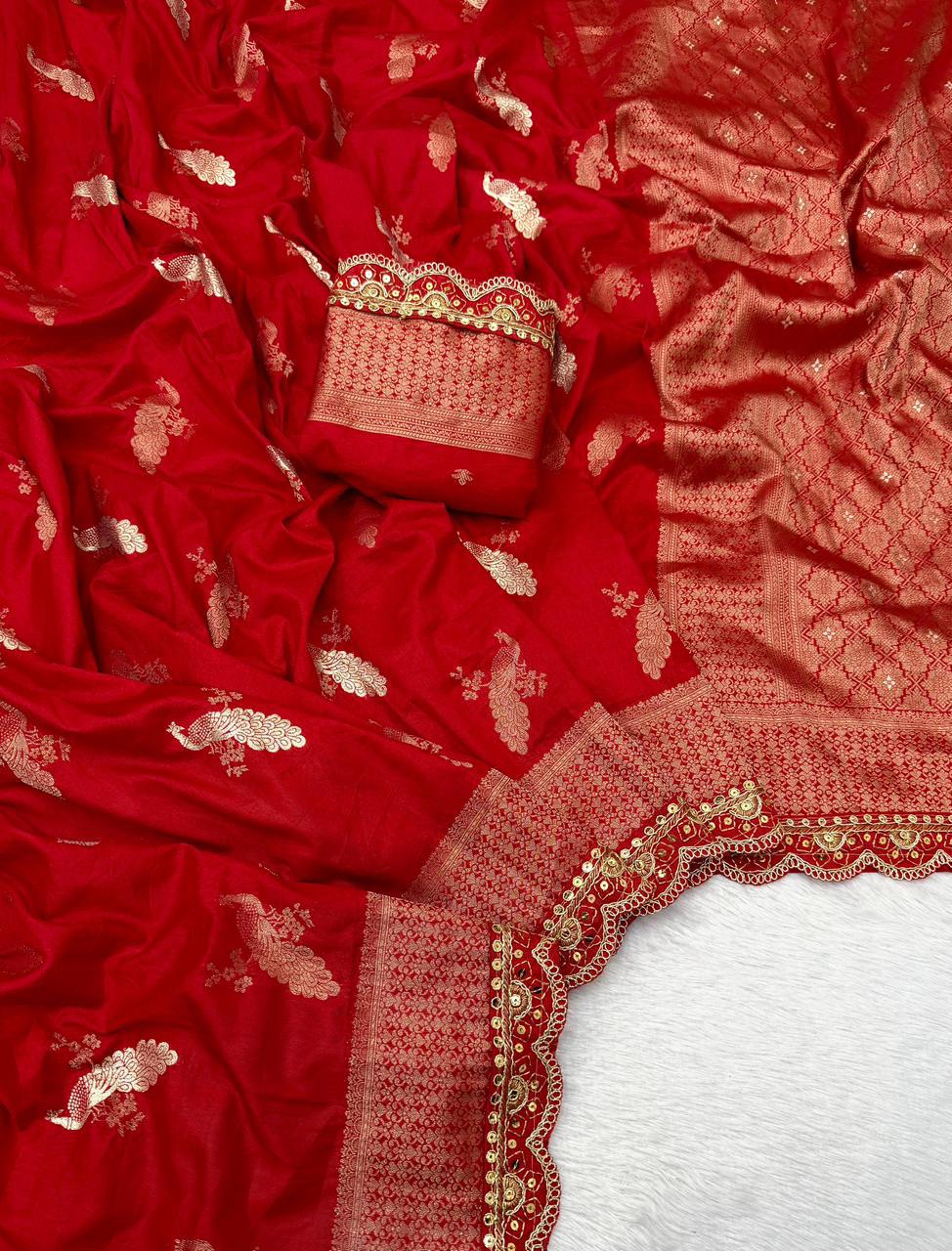 Durga Puja & Diwali Banarasi Dola Viscose Silk Weaving Saree