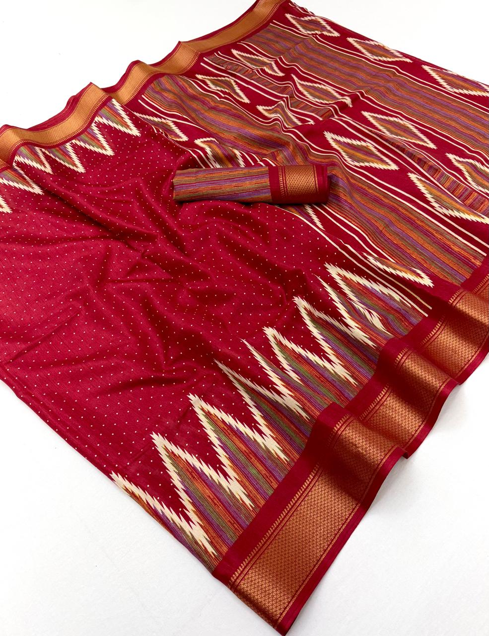 Semi Dola Silk Lehriya Saree with Jacquard Weaving Borders