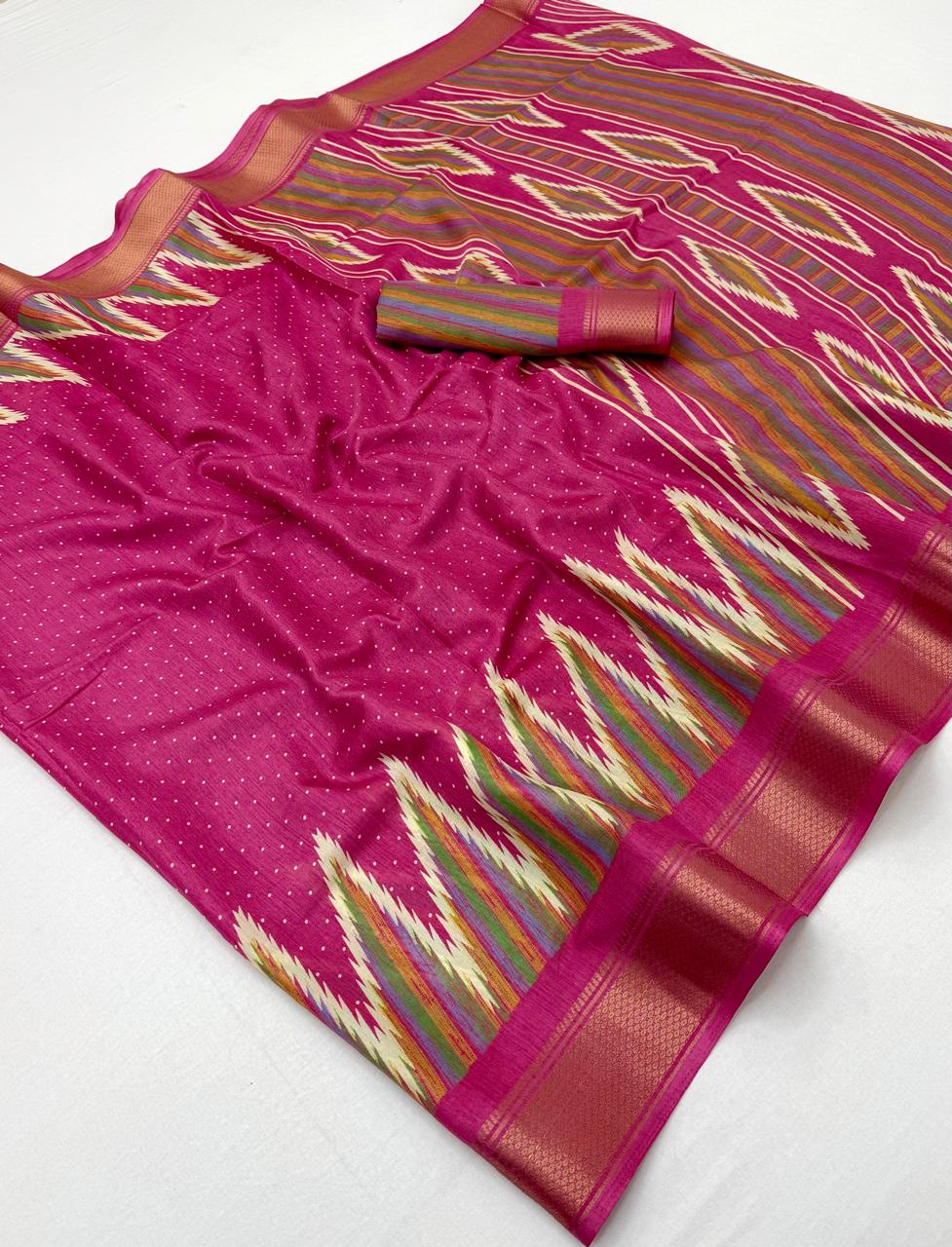 Semi Dola Silk Lehriya Saree with Jacquard Weaving Borders
