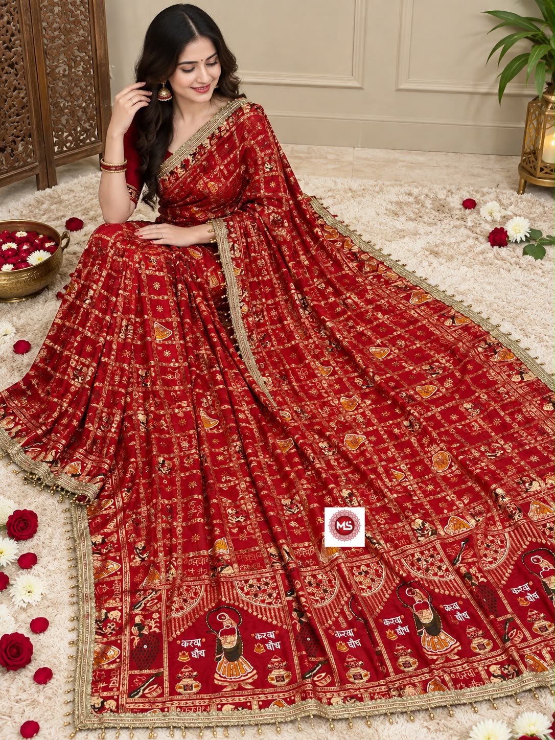 Viscose Dola Silk Weaving Saree with Mirror Work & Fancy Lace Borders