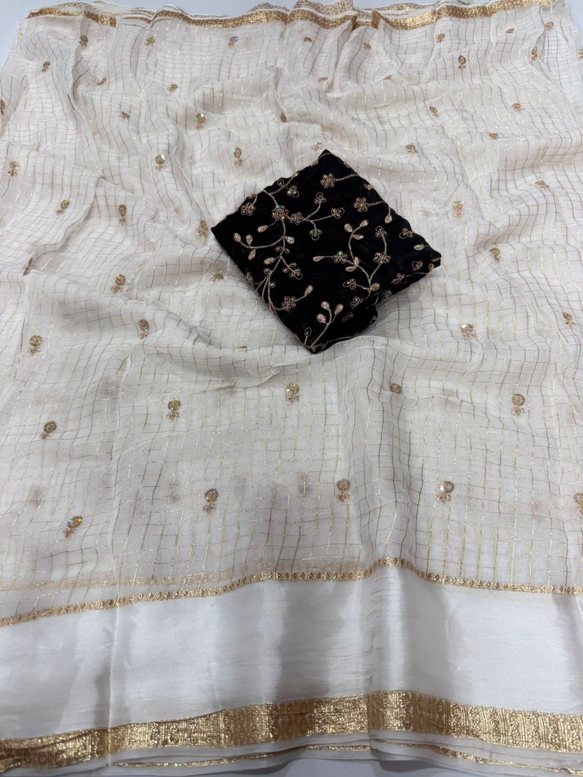 Georgette Viscose Checked Zari Weaving Saree