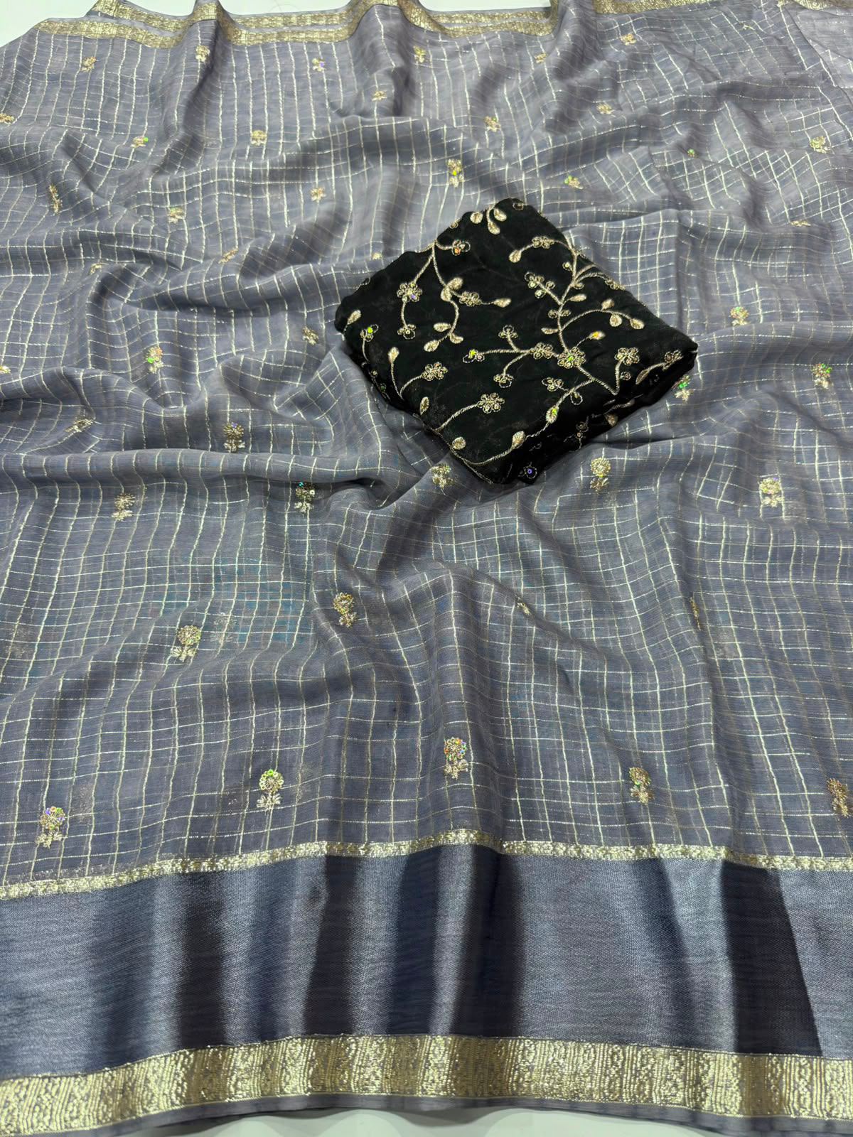 Georgette Viscose Checked Zari Weaving Saree