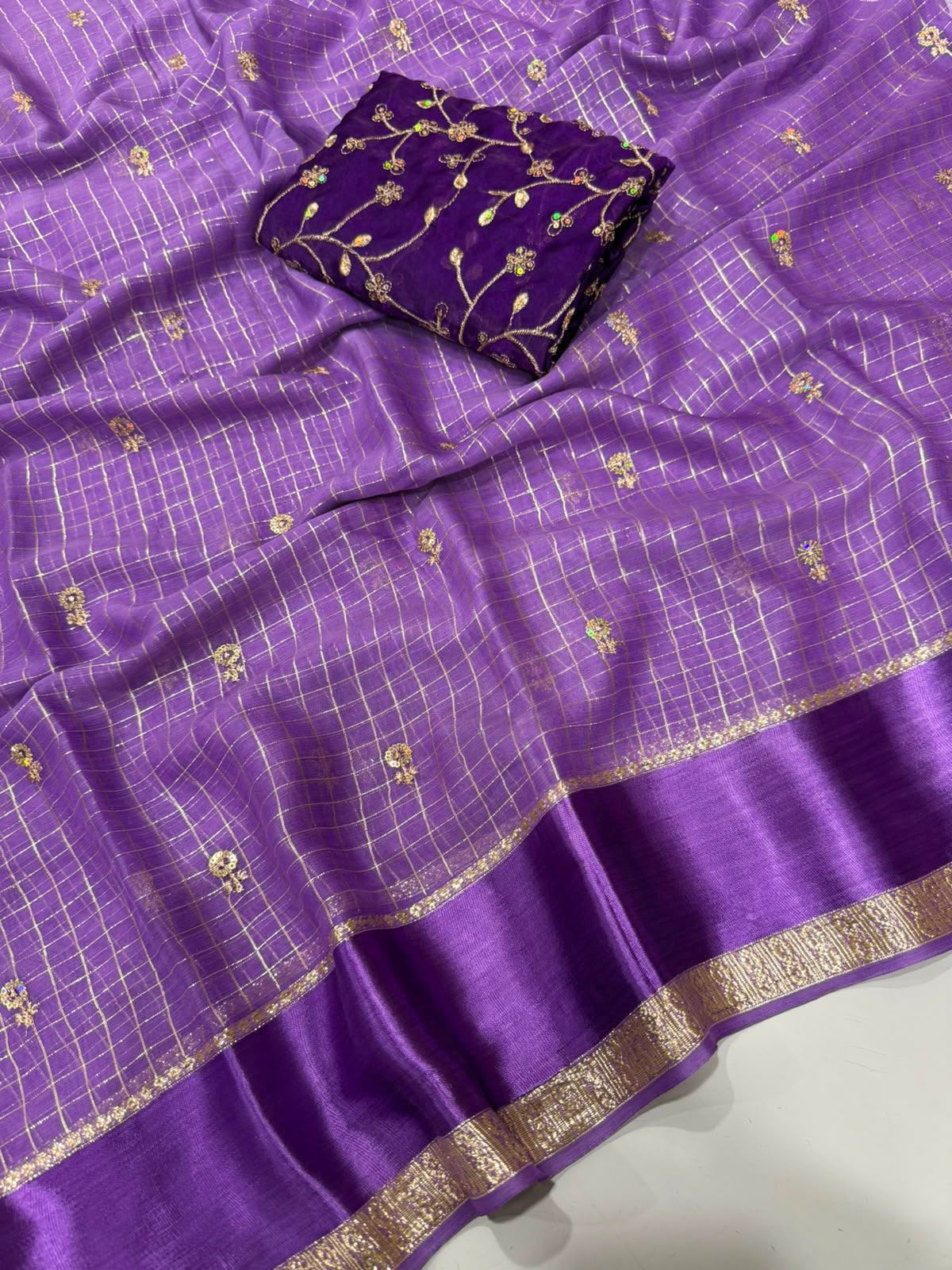 Georgette Viscose Checked Zari Weaving Saree