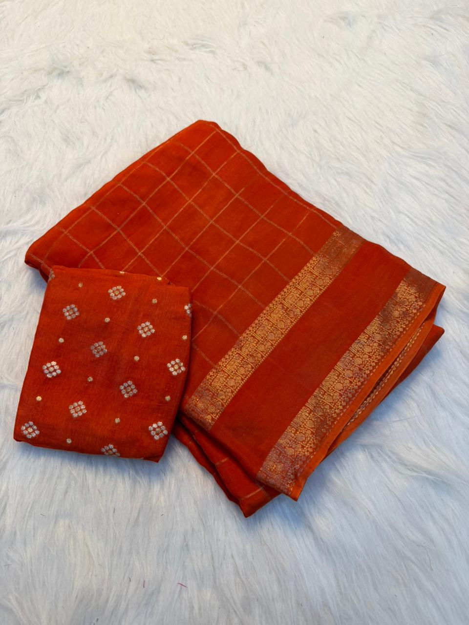 Viscose Georgette Zari Checked Saree